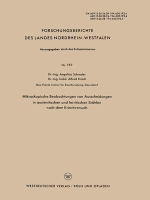 cover image of Mikroskopische Beobachtungen von Ausscheidungen in austenitischen und ferritischen Stählen nach dem Kriechversuch